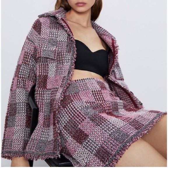 ZARA 2 PCS Plaid Knit Metallic Thread Jacket + Skirt - Picture 5 of 6